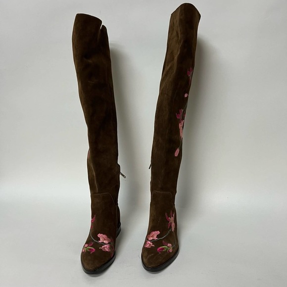 Ash Jess Over The Knee Boots Tall Embroidered Brown Suede Zip Size 37 $498 - Picture 4 of 11